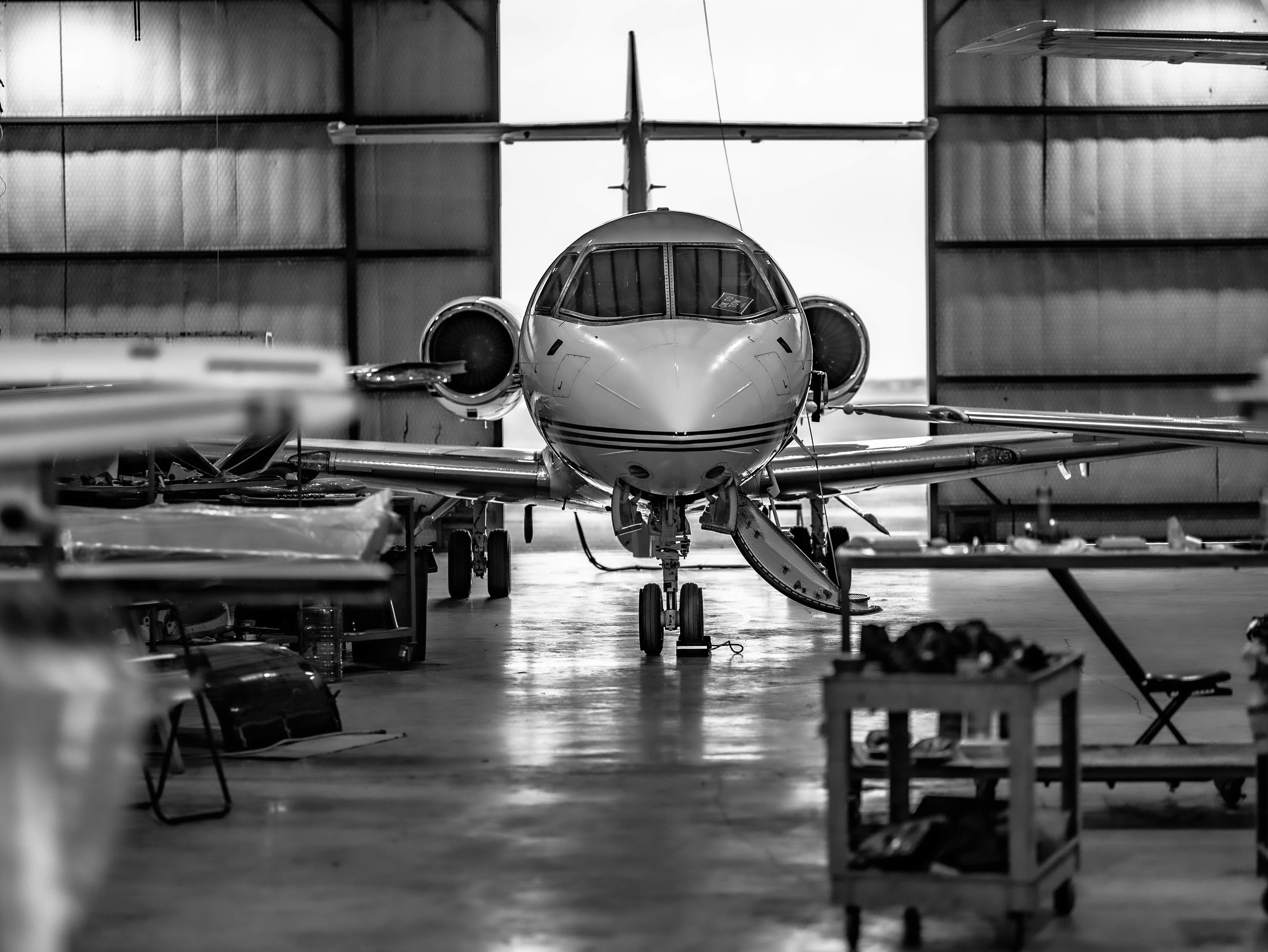 Business jet in the Plane Place Aviation hangar
