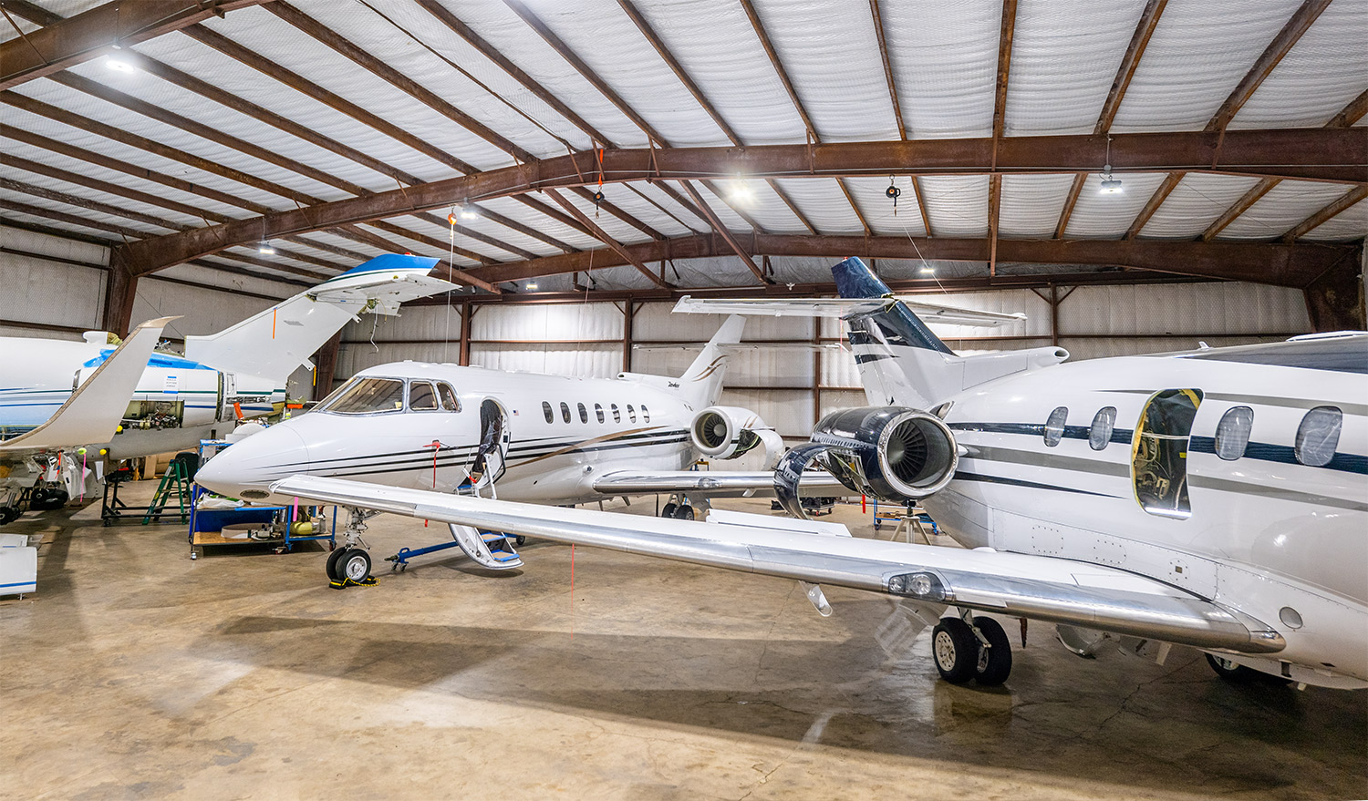 Hawker aircraft in the Plane Place Aviation hangar in Cleburne, Texas